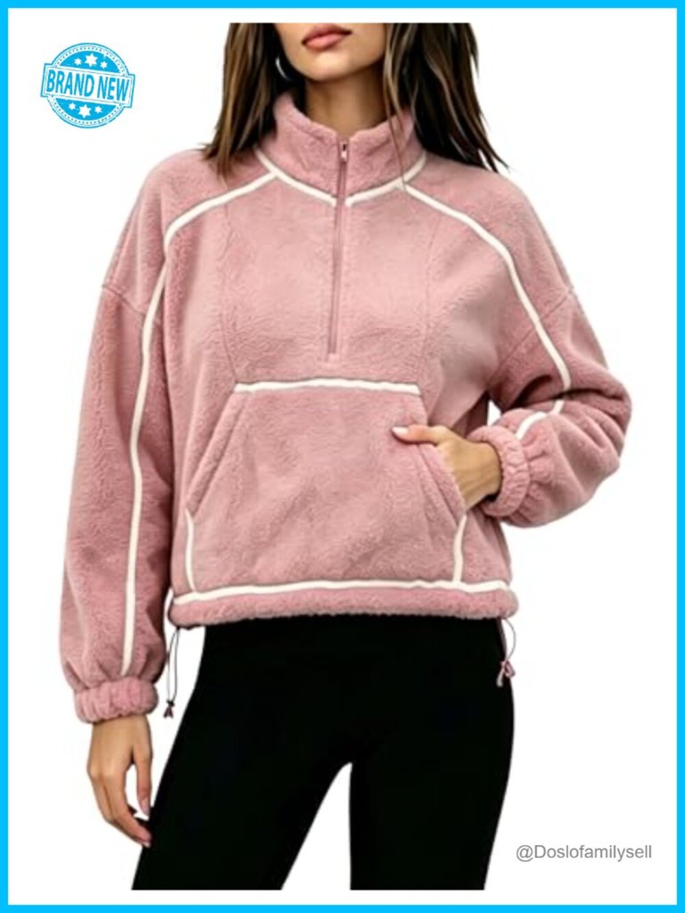 Oversized Sherpa Fleece Half Zip Pullover Jacket with Pockets Women's